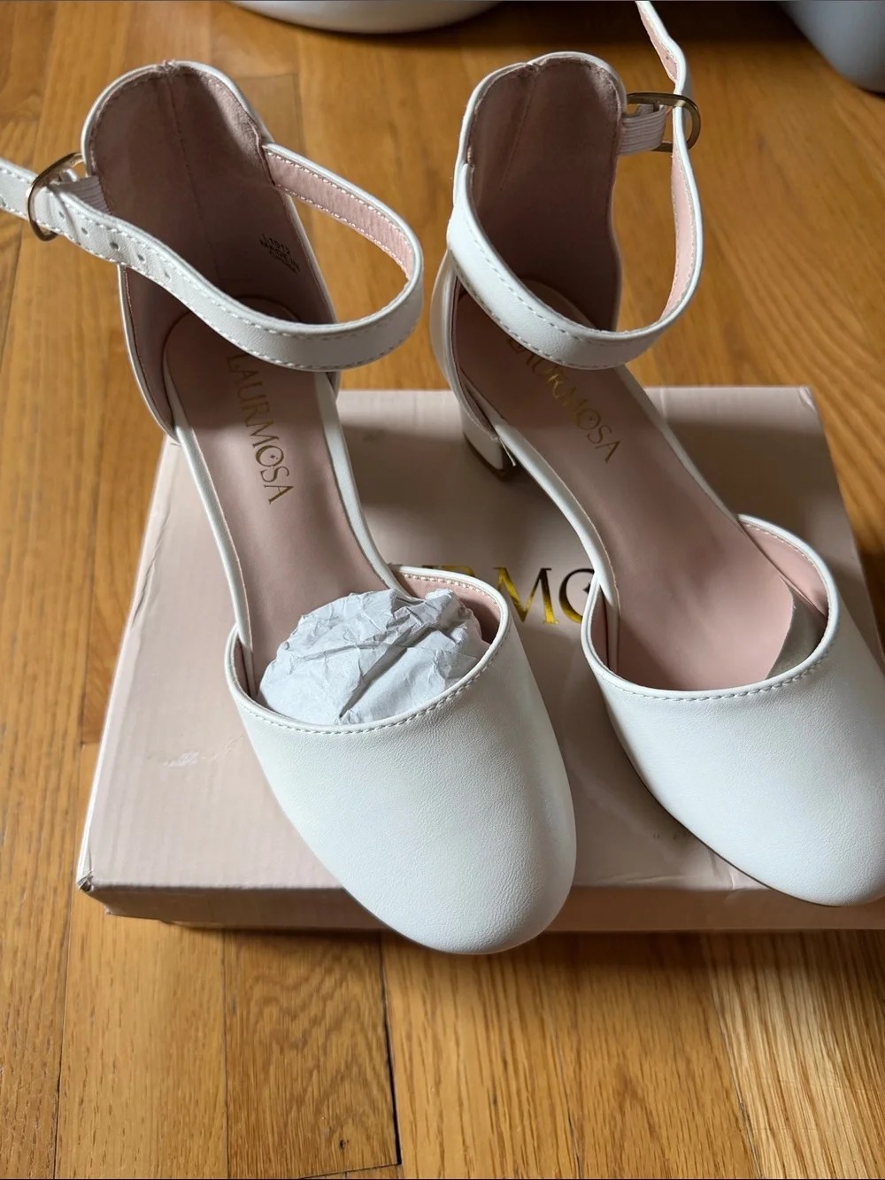 Girl’s White Ankle-Strap Block Heel Sandals